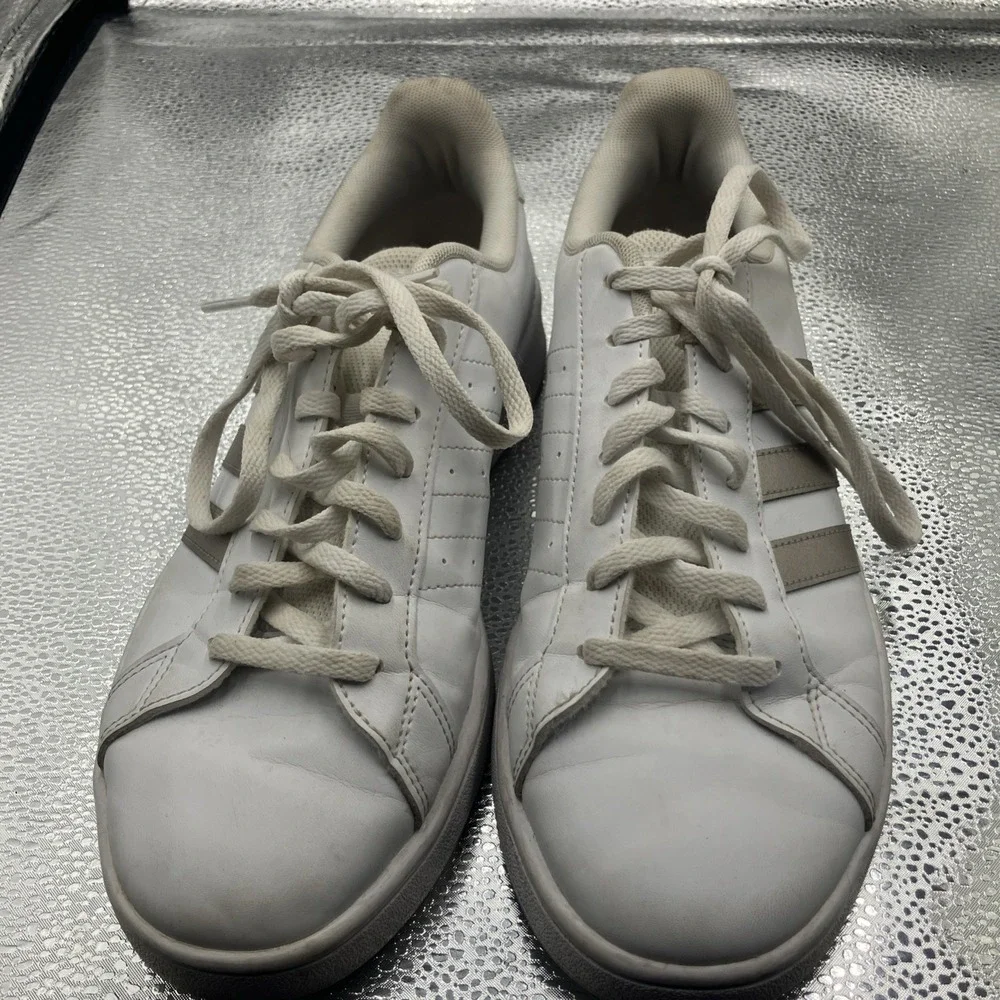 adidas Grand Court Base Low Top Lace Up Leather Sneaker White Platinum  9.5